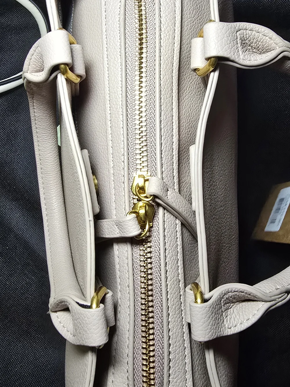 Structured Cream Satchel Handbag with Gold Hardware